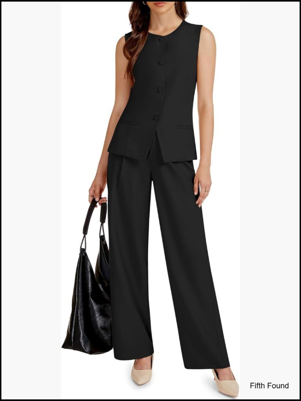 Sleeveless Vest & Wide Leg Pants 2 Piece Suit Set Business Casual Travel Blazer